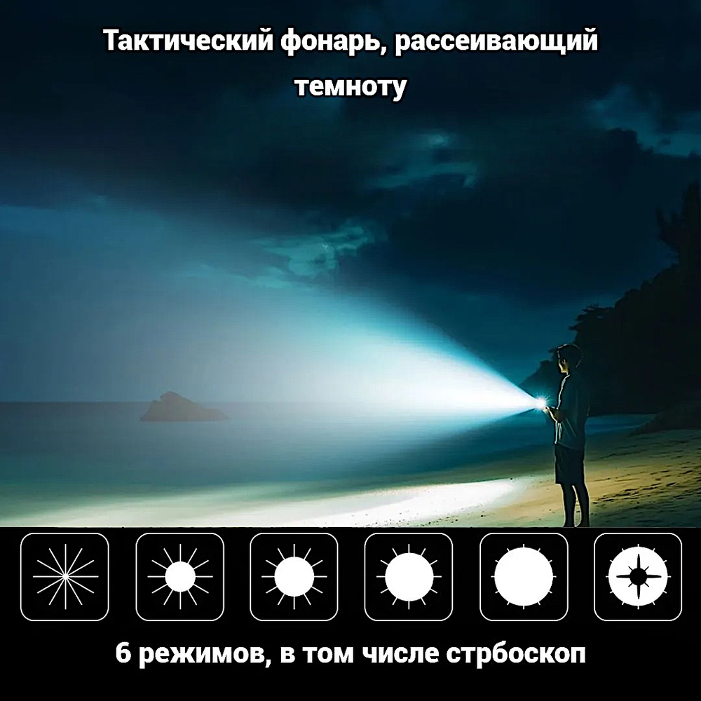 Фонарь Yemao YM-A60 1200лм 500м ( 6 режимов, Zoom, 1х18650 / 21700 ) -