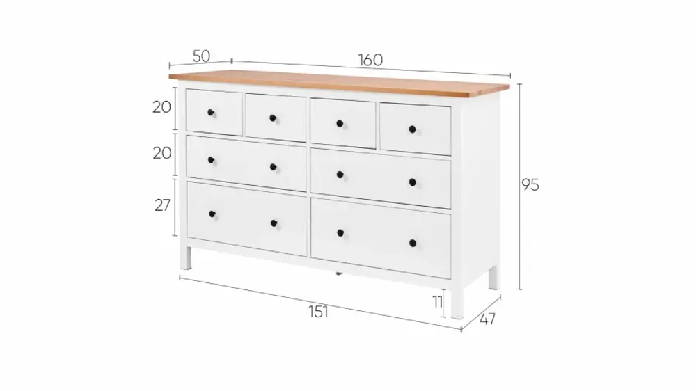 Комод с 8 ящиками - аналог IKEA HEMNES / ХЕМНЭС/ ХЕМНЕС / КЫМОР / ИКЕА 160х95х50 см, белый/светло-коричневый