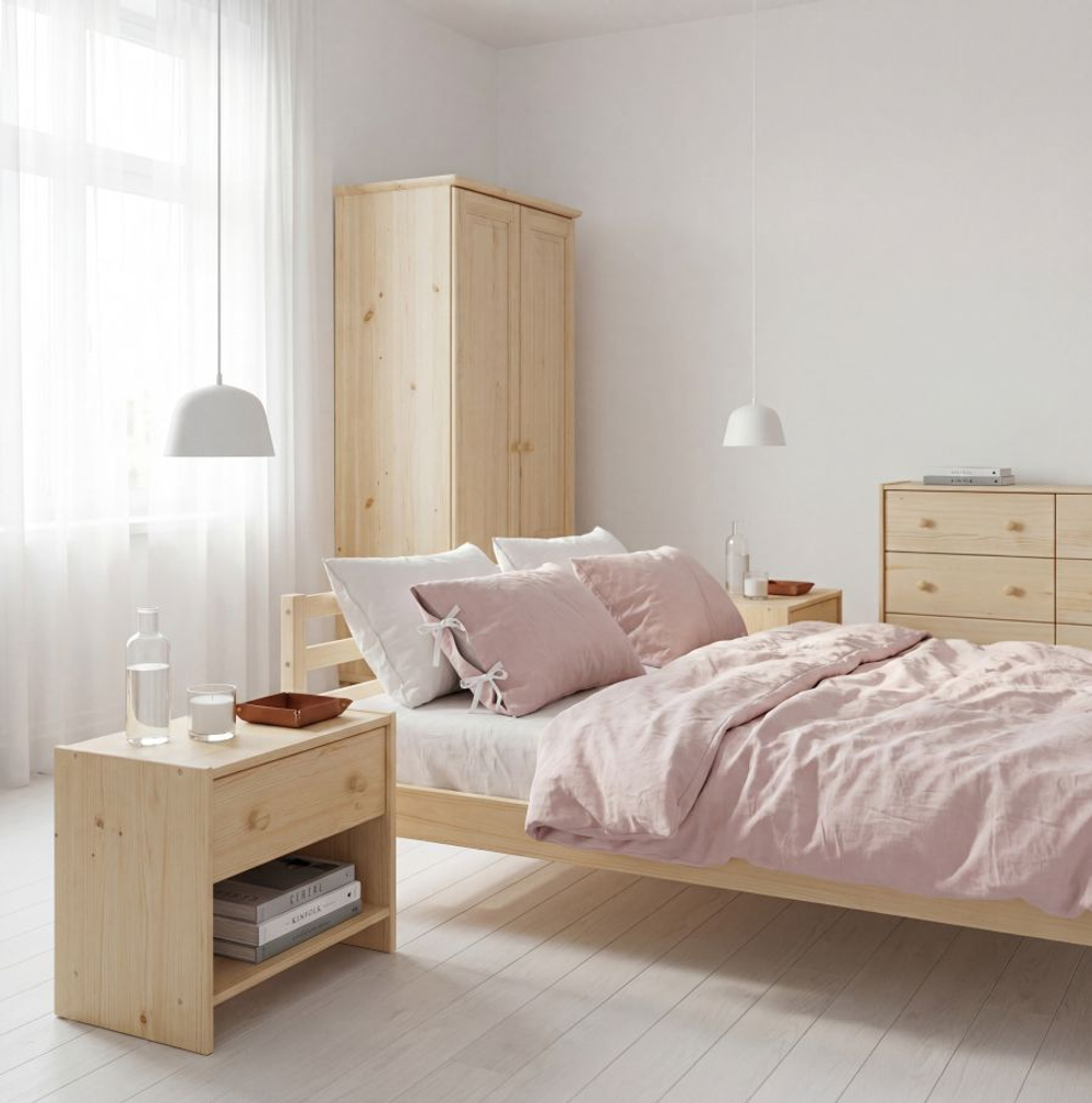 Тумба прикроватная, 52х30х40, Раст с ящиком и полкой, массив сосны, без отделки, IKEA