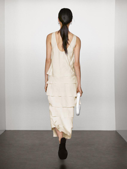 Massimo Dutti Длинное платье из струящейся ткани с воланами, натуральный, кремовый