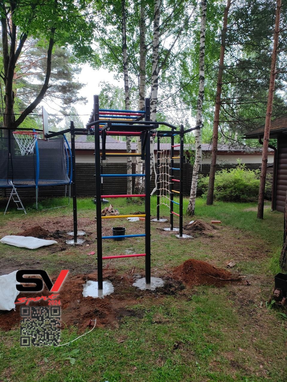 Монтаж уличной шведской стенки Sv Sport Рукоход х 2 (7 вертикальных столбов)