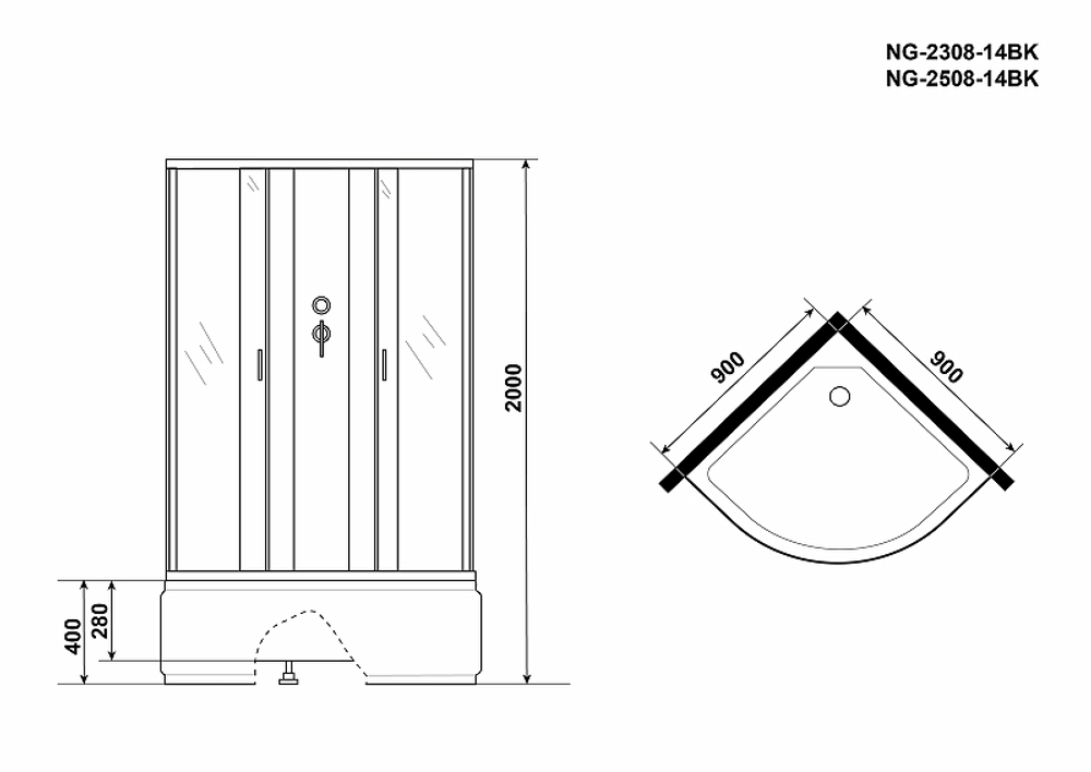 Душевая кабина Niagara Classic 90x90 NG-2308-14BK без гидромассажа