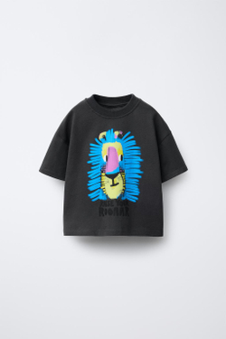 ZARA ФУТБОЛКА С АНИМАЛИСТИЧЕСКИМ ПРИНТОМ, АНТРАЦИТОВО-СЕРЫЙ