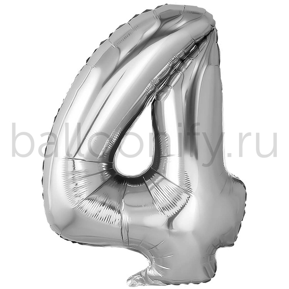 Шар ЦИФРА 4 Металлик Silver 32" 81 см