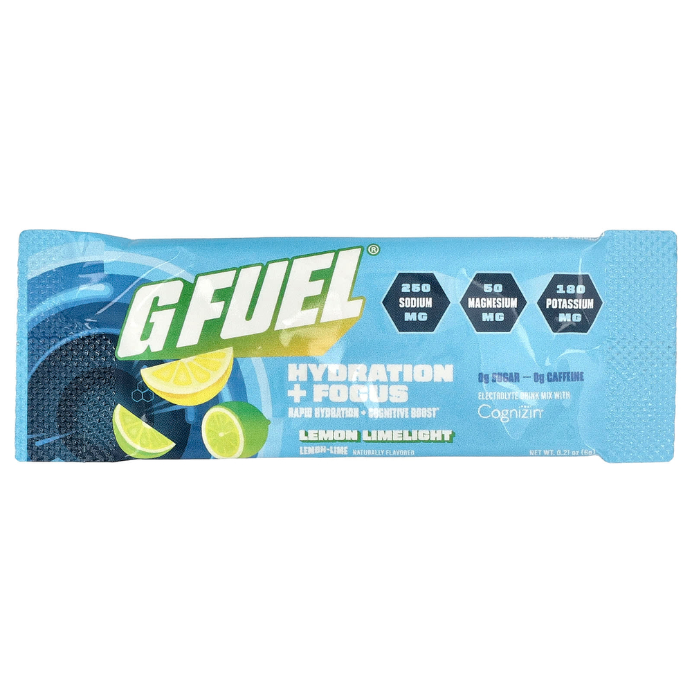 G FUEL, Hydration + Focus, смесь для приготовления электролитического напитка с Cognizin®, лимонный свет, 20 пакетиков по 6 г (0,21 унции)