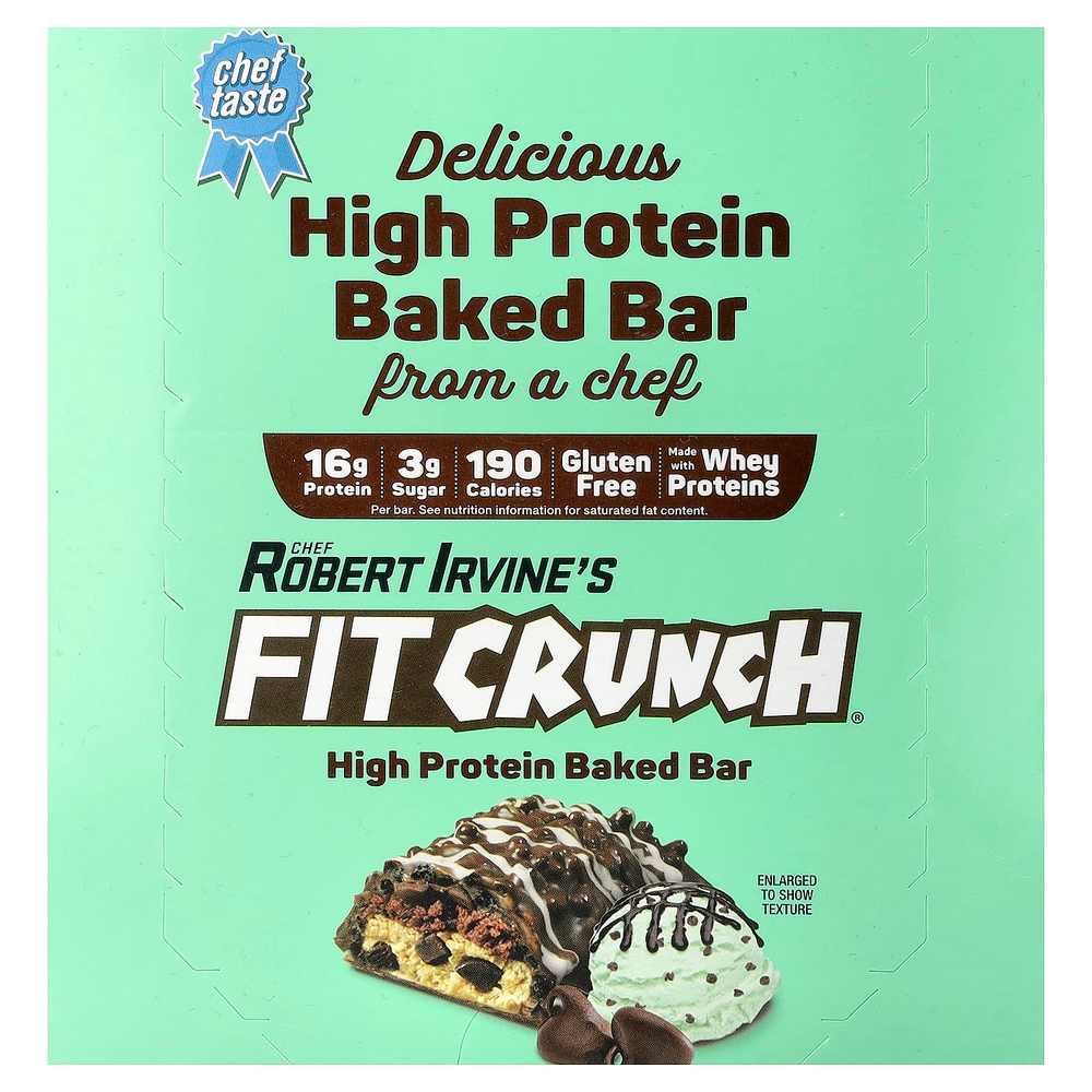 FITCRUNCH, Запеченный батончик с высоким содержанием протеина, мятная шоколадная крошка, 9 батончиков, 46 г (1,62 унции)