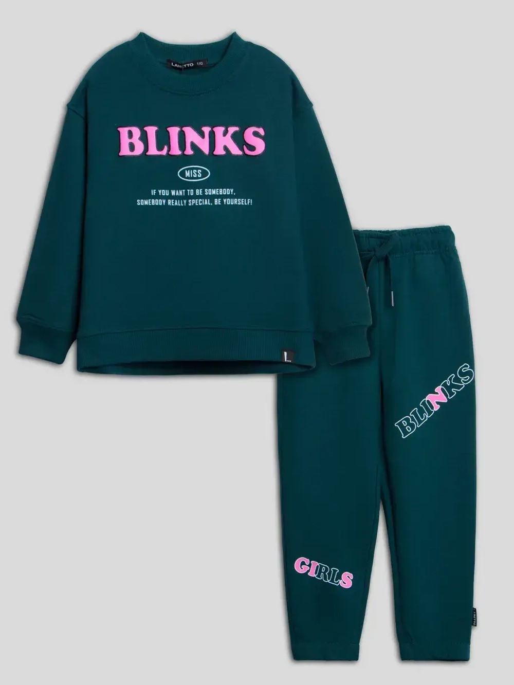 Костюм для девочки, свитшот и брюки, зеленый