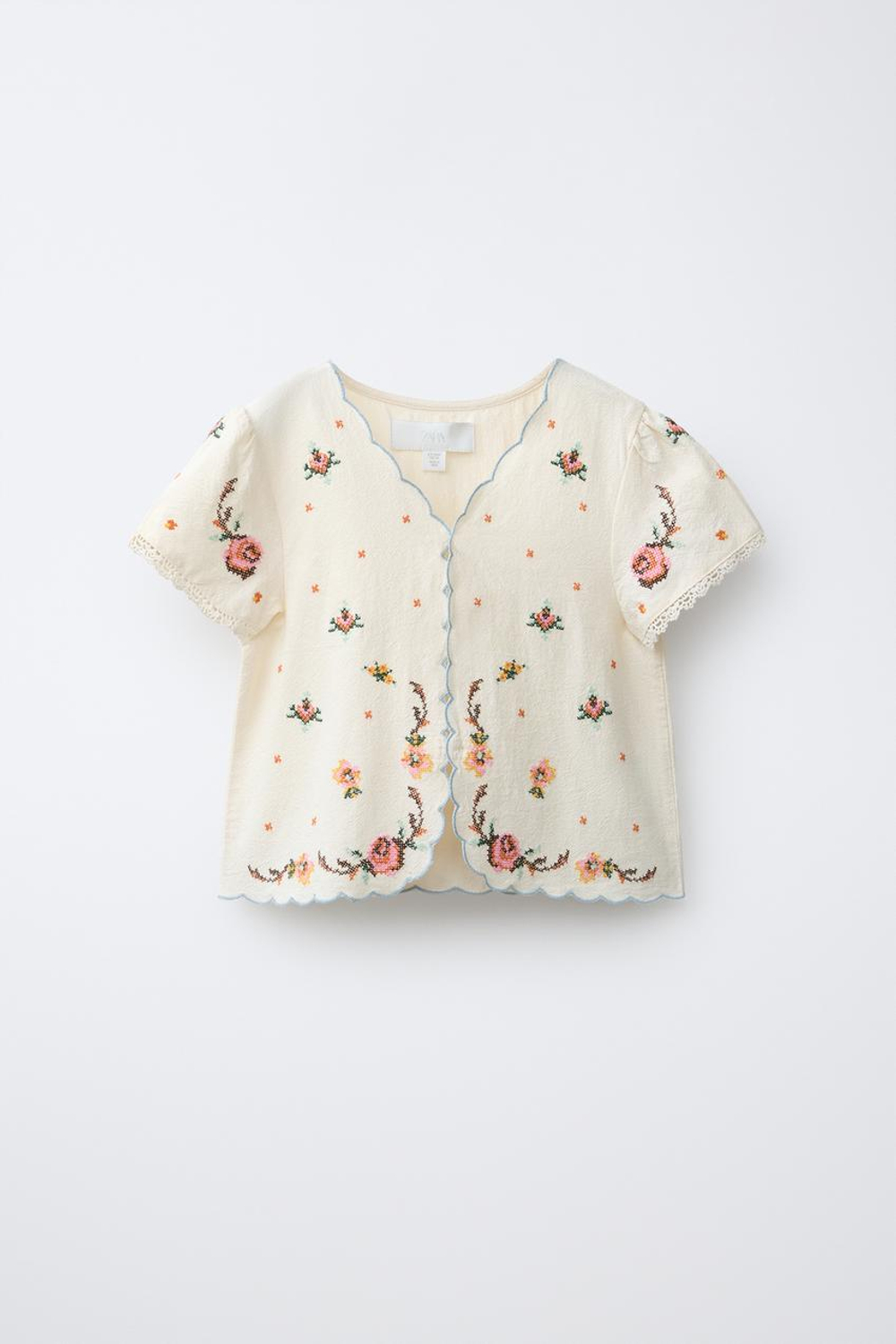 ZARA БЛУЗА С ВЫШИВКОЙ, ЭКРЮ