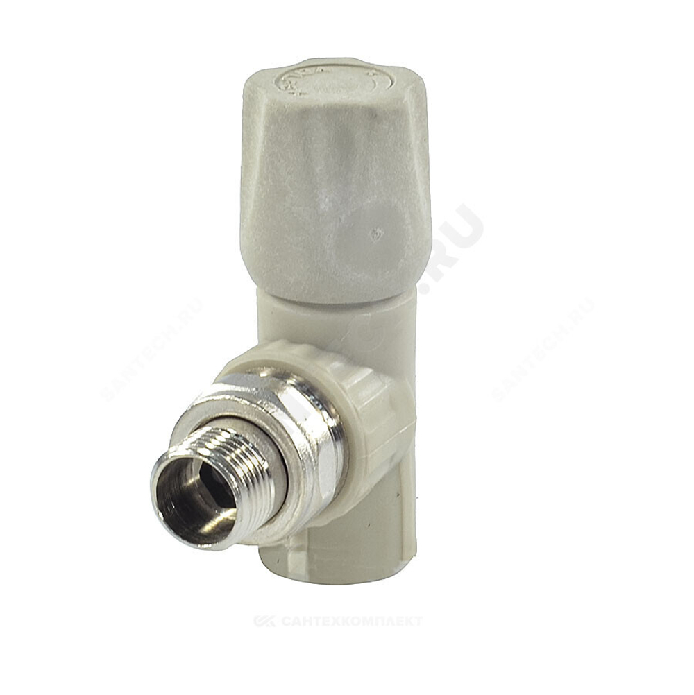 Клапан (вентиль) PP-R запорный серый Дн 20х1/2" Ру25 НР угловой для радиатора VALFEX 1014720012Г