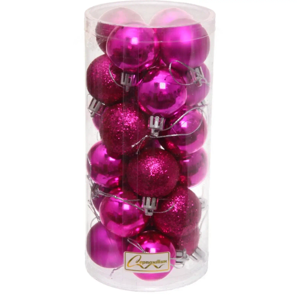 Новогодние шары 4 см (набор 24 шт) «Микс фактур», фуксия