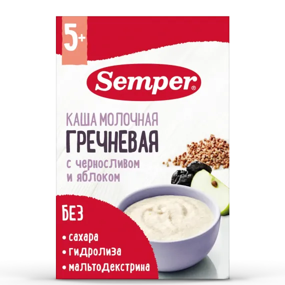 Каша молочная Semper гречневая с черносливом и яблоком 180г с 5месяцев
