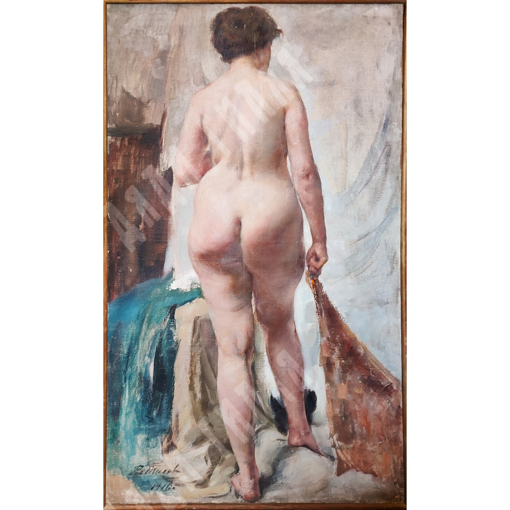 [Экспертиза ГРМ]. Тихов В.Г. Обнаженная. Холст, масло. СССР. 1916.