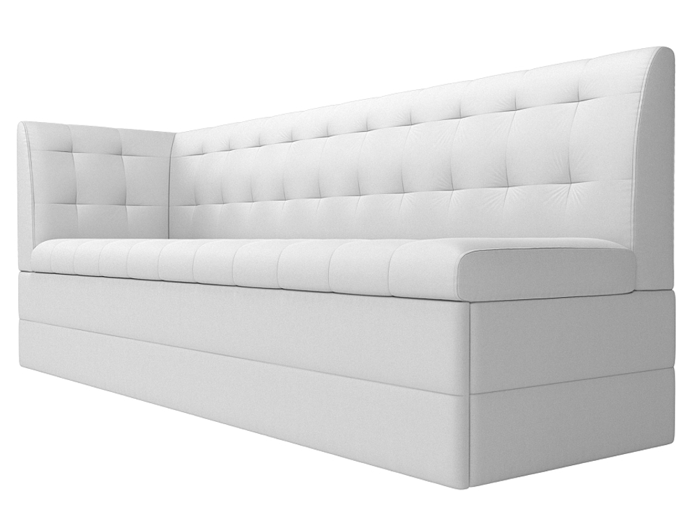 Диван кухонный прямой Бриз с углом слева, Белый, Экокожа, 100387L