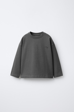 ZARA ФУТБОЛКА HEAVYWEIGHT С ВЫШИВКОЙ, АНТРАЦИТОВО-СЕРЫЙ