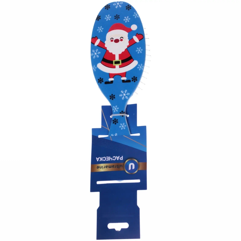 Расчёска массажная «Mon Possier - Весёлый Дед Мороз», цвет синий, 7,5*22,5см