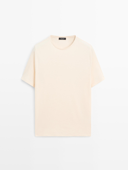 Massimo Dutti Футболка классического кроя с круглым вырезом, натуральный/кремовый