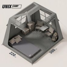 Надувная палатка UNIX Camp Vega 3х2 серый (+ навес)