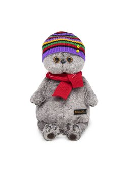 Мягкая игрушка Басик в полосатой шапке с шарфом 25 см