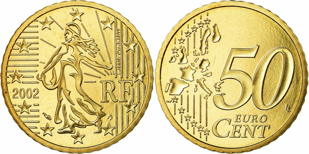 Франция 50 евроцентов, 1999-2006 Сеятель XF