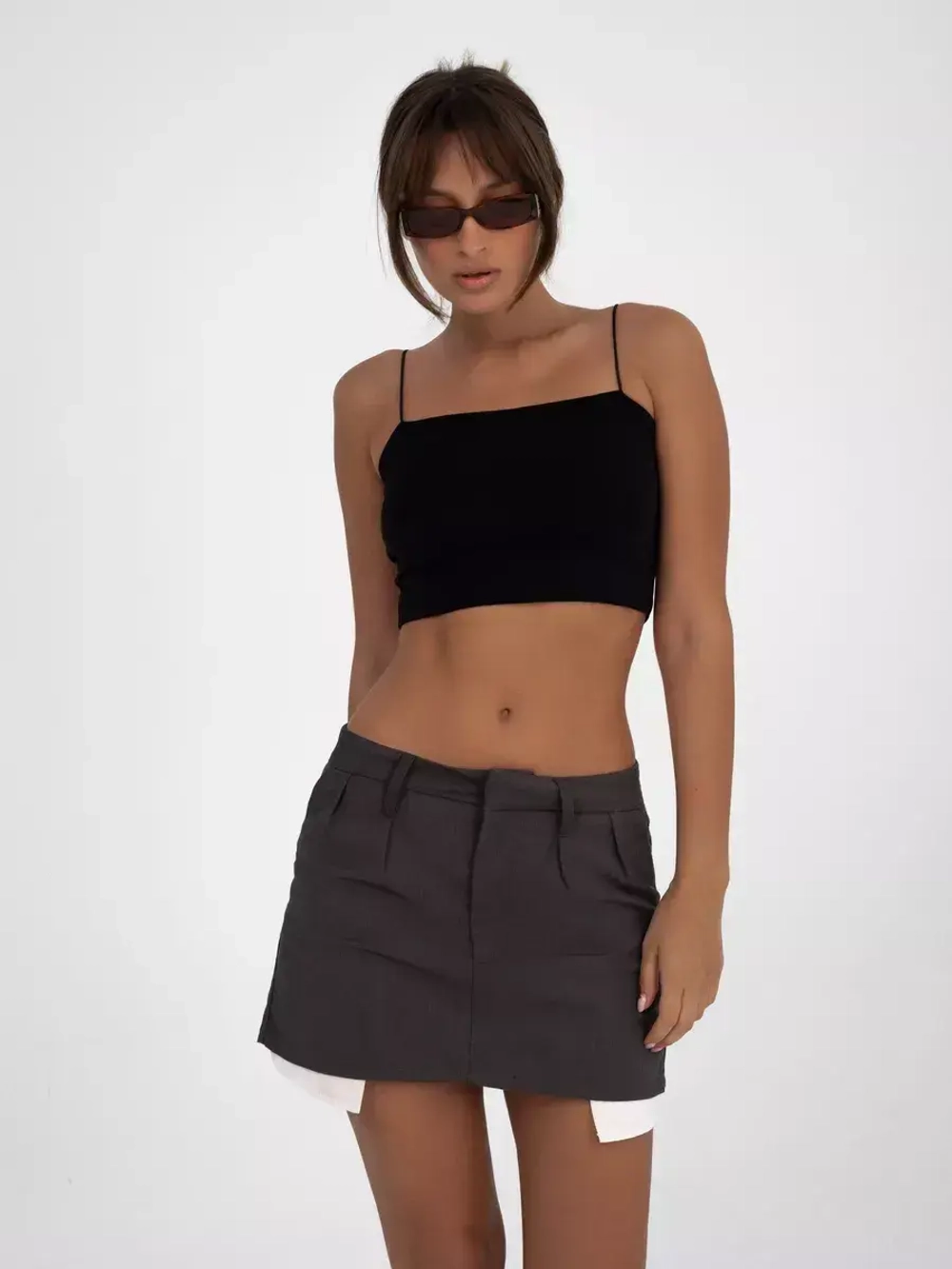Черный кроп топ укороченный под пиджак