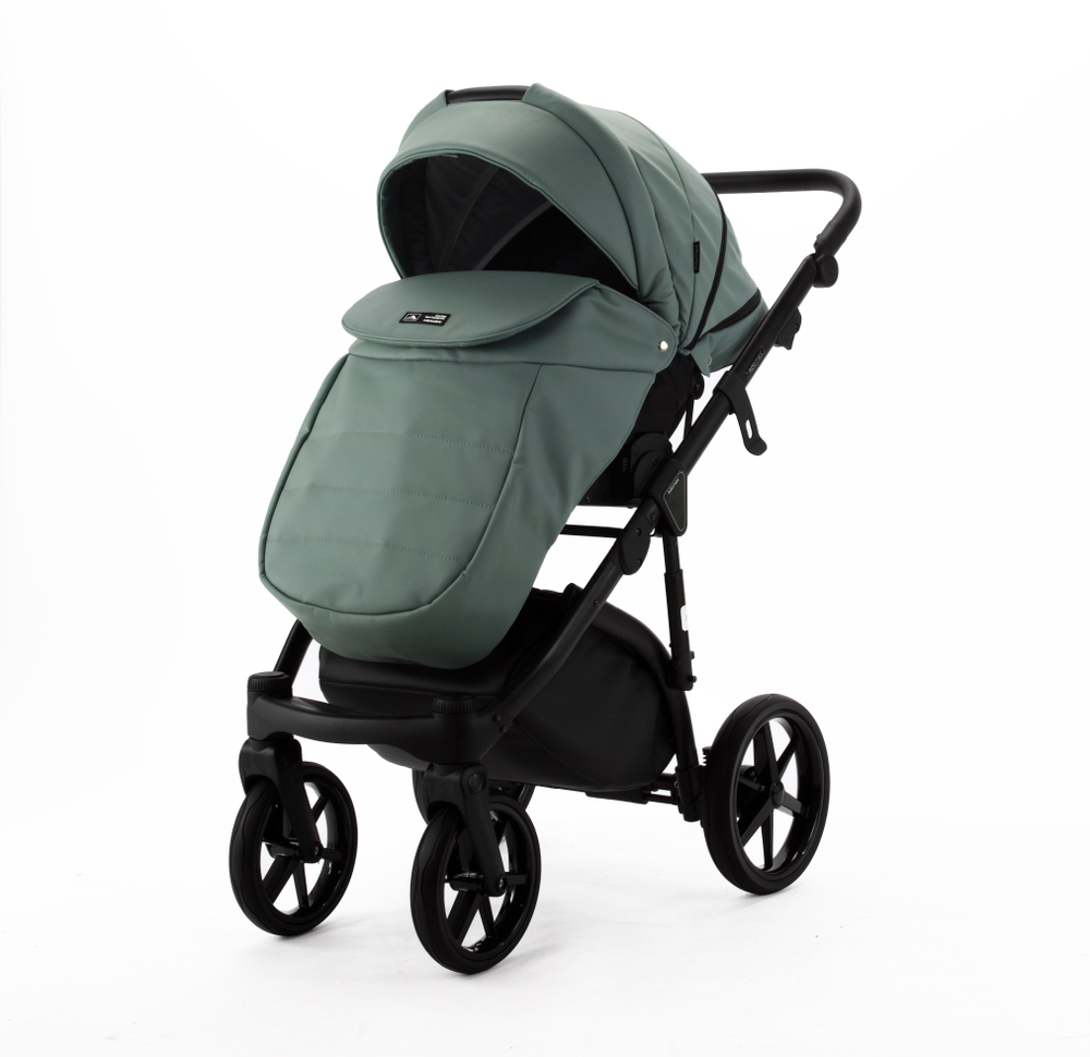 Детская универсальная коляска Adamex NOLA Deluxe 2 в 1 N-SA20 (Серо-зеленая экокожа)