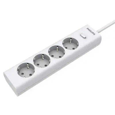 Сетевой фильтр удлинитель Philips CHP2145WC/51 с четырьмя стандартными розетками EU, с заземлением и защитой от перегрузок, 5 м, белый