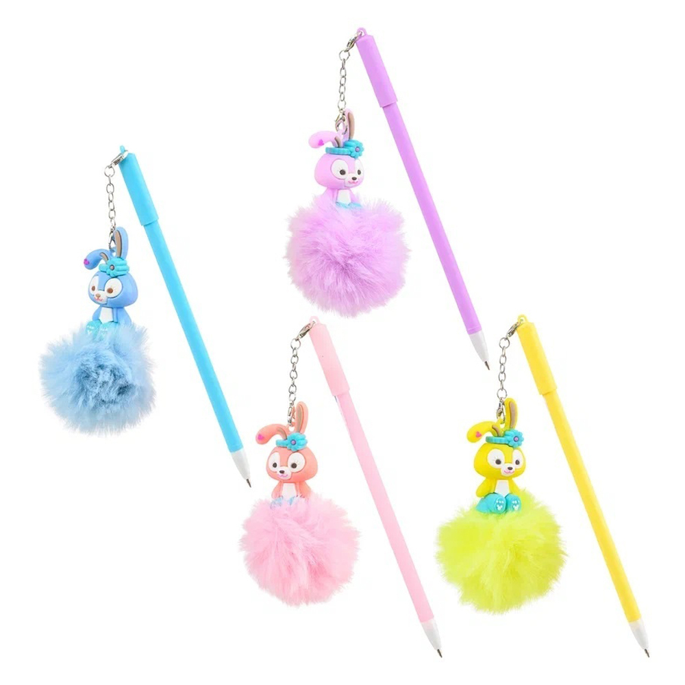 Ручка шариковая, Basir, синие чернила, серия "Зайчик пушистик", цветной корпус с мехом и фигуркой, 24 шт