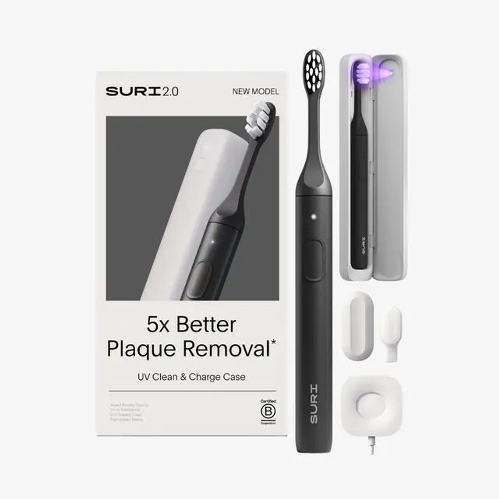 SURI Электрическая зубная щетка 2.0 Sonic Electric Toothbrush with UV Cleaning Travel Case, Midnight Black