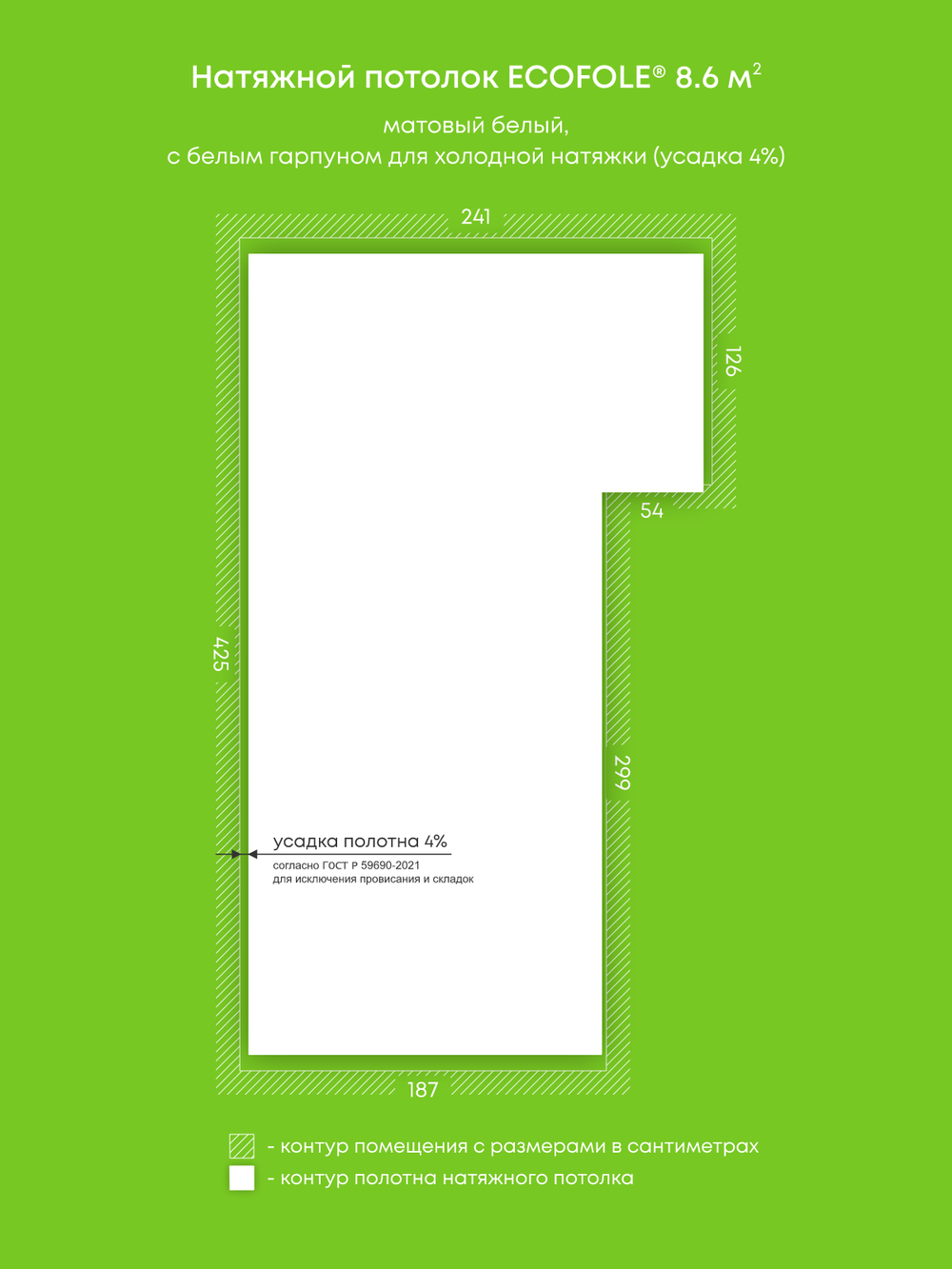 Матовый натяжной потолок 8.6 м2