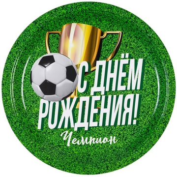 Тарелки бумажные «С днем рождения. Футбол», 23 см, 6 шт