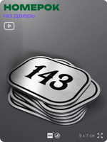 Номерок на дверь квартиры 143, для кабинета, офиса, шильдик 9 х 7 см, серебристый, Айдентика Технолоджи