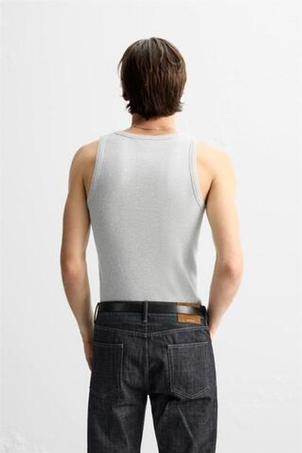 ZARA МАЙКА В РУБЧИК, СЕРЫЙ С МЕЛАНЖЕВЫМ ЭФФЕКТОМ