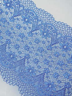 Эластичное кружево голубое ширина 19.5 см ОТРЕЗЫ