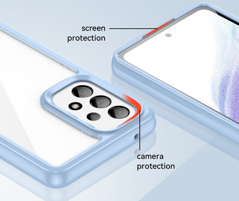 Двухкомпонентный усиленный чехол с синими рамками на Samsung Galaxy A53 5G, мягкий отклик кнопок