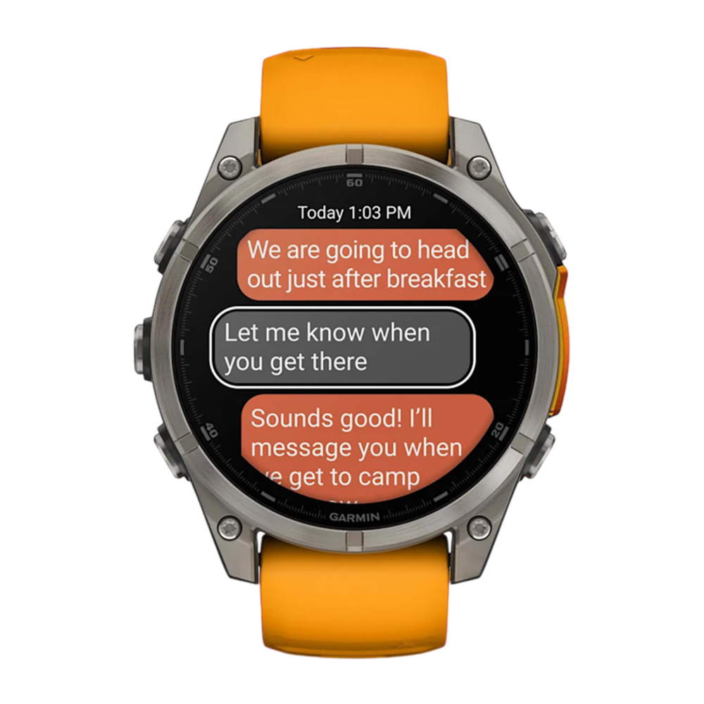 Спортивные часы Garmin fenix 8, 47 мм, AMOLED, титан, сапфир, силиконовый ремешок цвета «оранжевая искра»/графитовый Безель из титана, AMOLED-дисплей. Ремешок с классической застёжкой — на запястье обхватом 125–208 мм