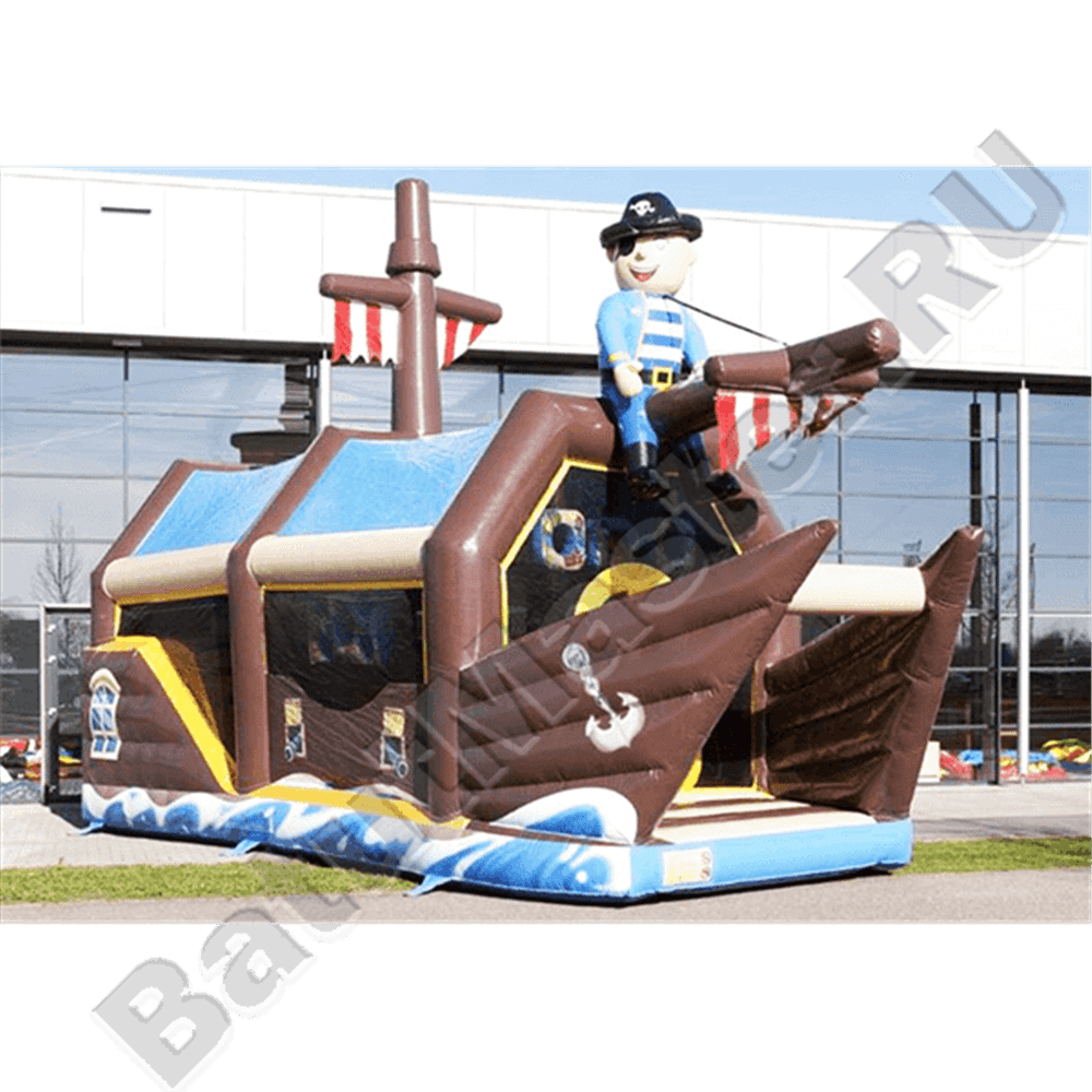 Большой батут-горка "Пиратский корабль 2" с пушками