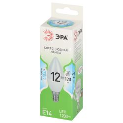 Лампочка светодиодная ЭРА GREEN LINE LED B35-12W-840-E14 GL E14 12 Вт свеча яркий белый свет