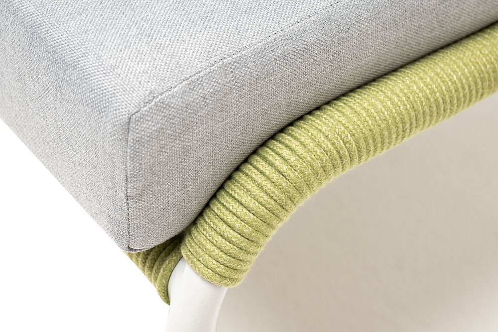 "Милан" кресло плетеное из роупа, каркас алюминий светло-серый (RAL7035) муар, роуп салатовый меланж круглый, ткань светло-серая