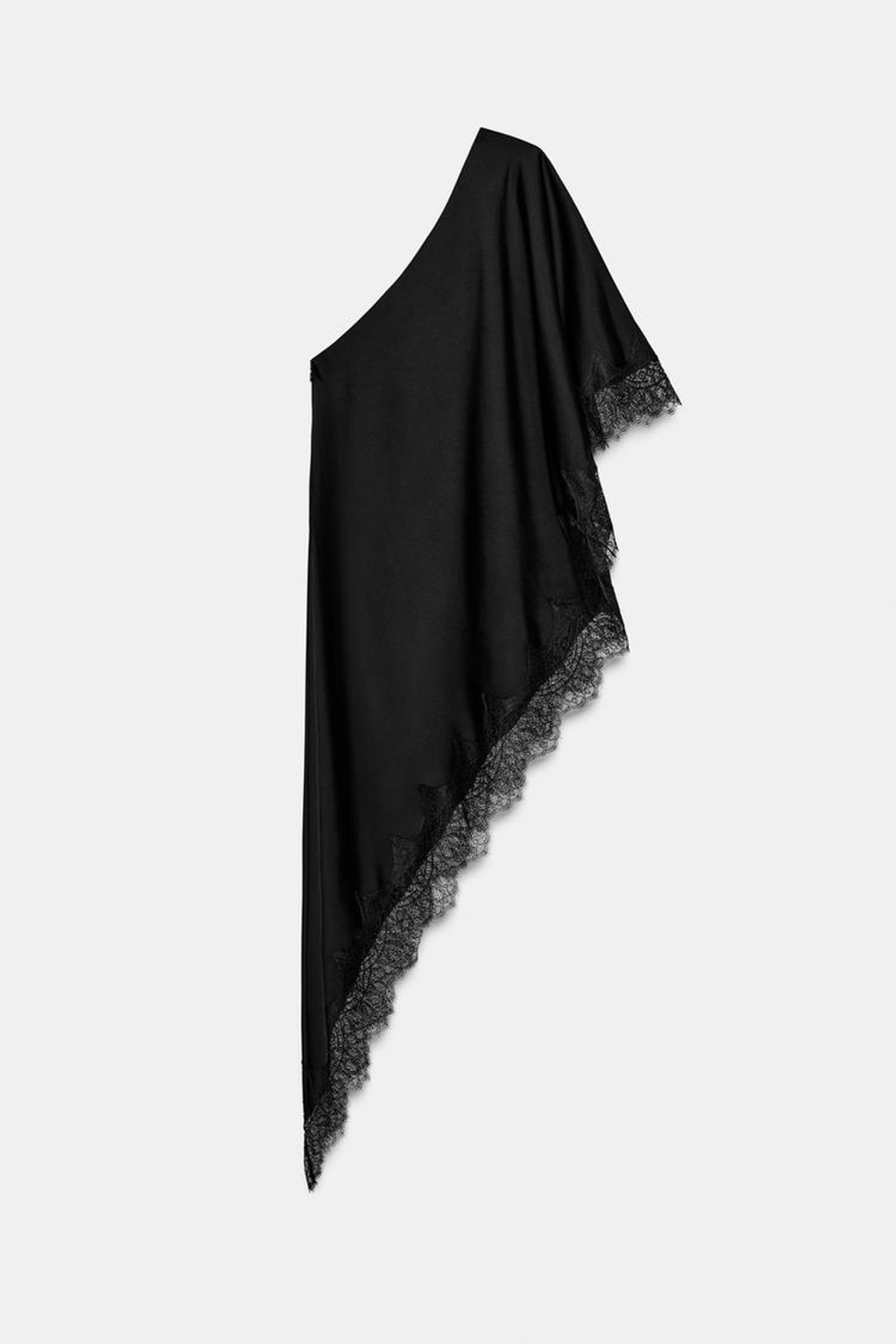 ZARA АСИММЕТРИЧНЫЙ ТОП С КРУЖЕВОМ — ZW COLLECTION, ЧЕРНЫЙ