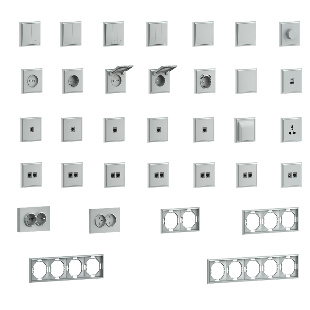 Накладка для розетки Schuko с зарядным устройством USB A+C, со шторками 16A 250В, серый графит, серия S08