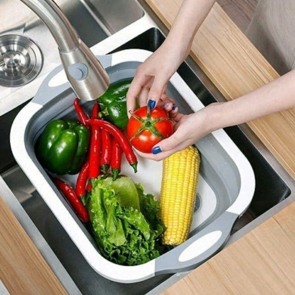 Складная разделочная доска-дуршлаг,цвет белый/серый