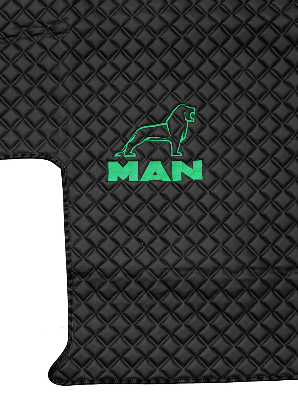 Ковры MAN TGX с 1-м ящиком (автомат) (экокожа, черный, черный кант, зеленая вышивка)