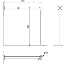 Поручень под углом 90 ⁰  Nofer для людей с ограниченными возможностями с настенным и  напольным точками опоры, глянцевый 15198.B схема
