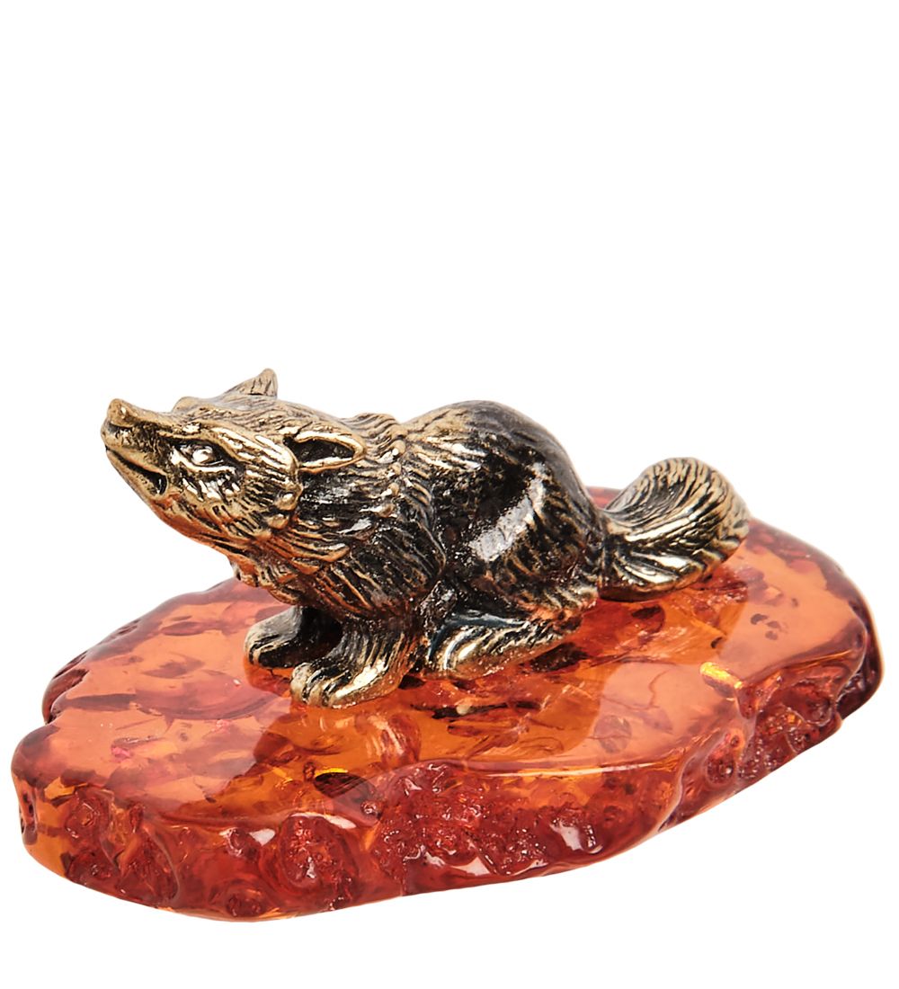 Народные промыслы AM-1576 Фигурка «Лисёнок» (латунь, янтарь)