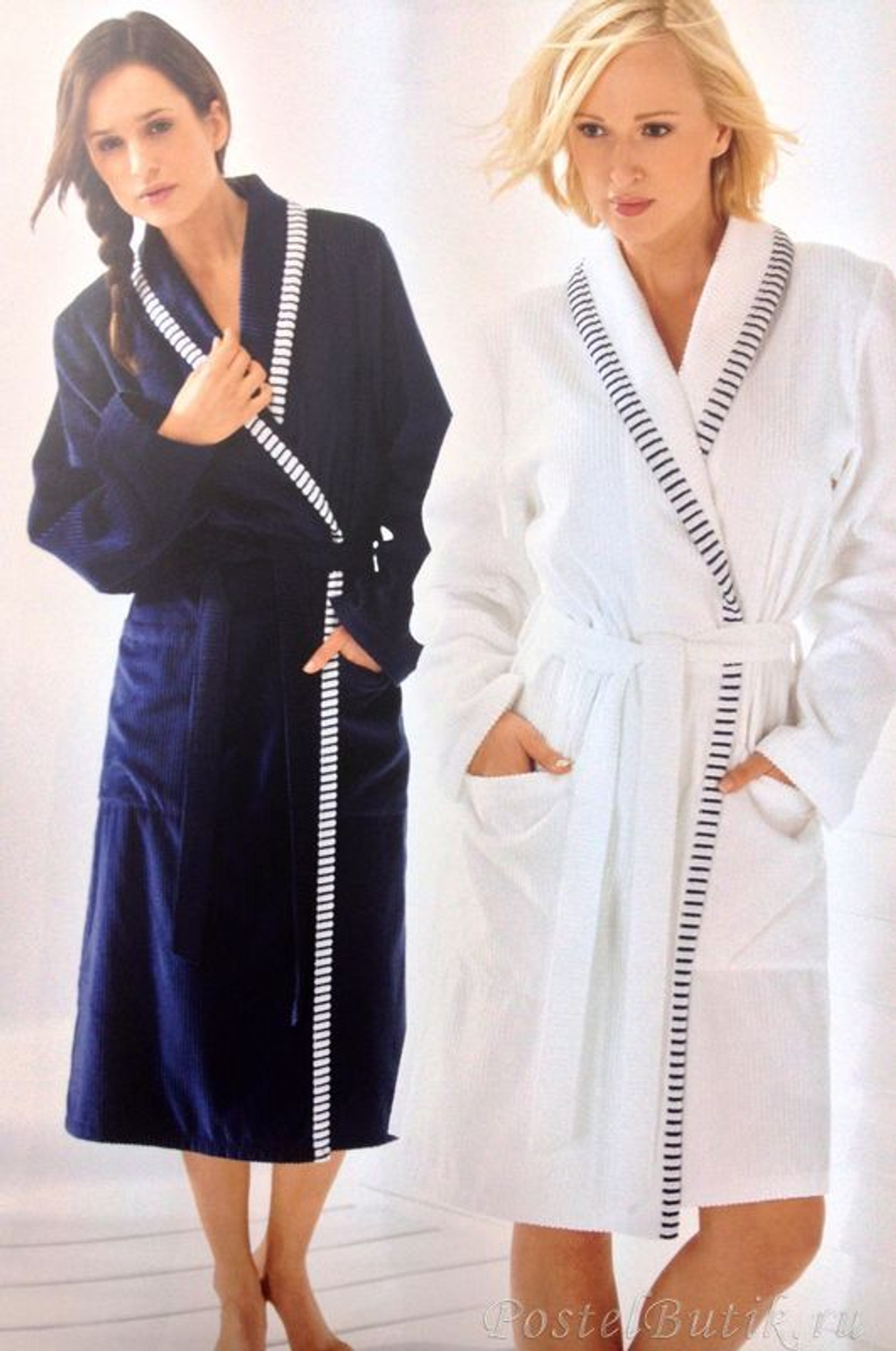 Элитный халат велюровый 3485 синий от Cawo