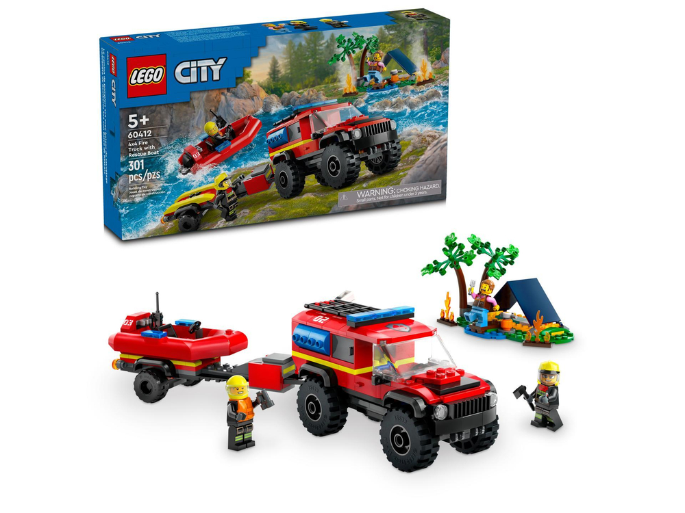 LEGO City 60412 — пожарная машина 4×4 со спасательной лодкой, техника спасателей