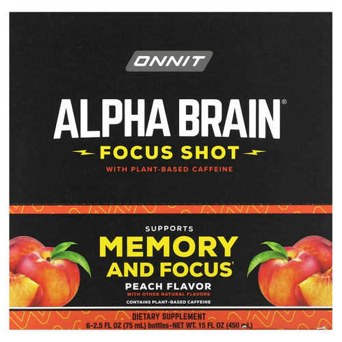 Onnit, Alpha Brain Focus Shot, персик, 6 флаконов по 75 мл (2,5 жидк. унц.)