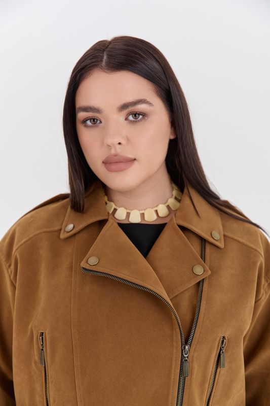 Куртка из искусственной замши, коричневая