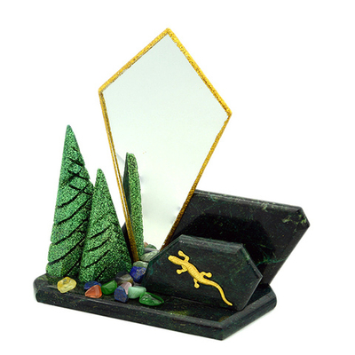 Визитница из змеевика с зеркалом "Кристалл" 170*70*185мм.