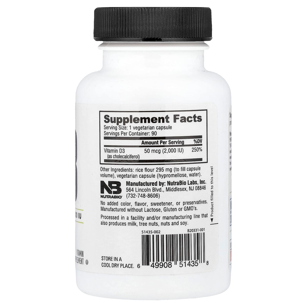 NutraBio, Витамин D-3, 2000 МЕ, 90 капсул